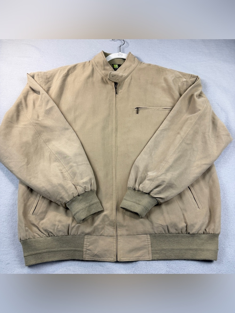 Vintage 80s Saxony Full Zip Men's Silk Tan Golf Jacket Windbreaker Large